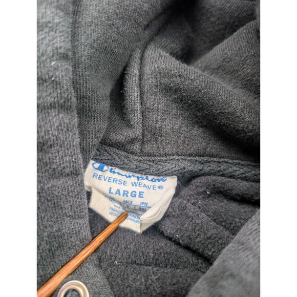 Champion Sweatshirt Men Large Black Reverse Weave Hoodie Drawstring Grunge Chore - Picture 2 of 6